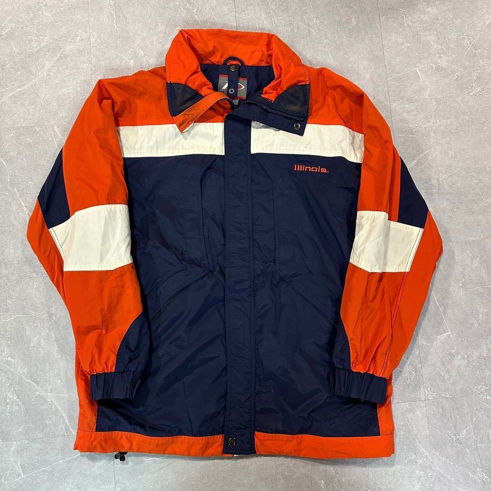 Vintage Pro Player Illinois Fighting Illini Jacket Mens Medium Navy Orange P2